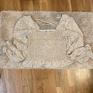 Square neck flower print long sleeve